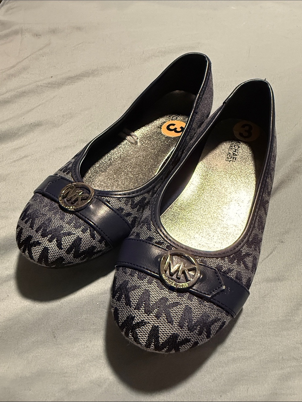 Michael Kors Navy and Silver MK Logo Ballet Flats